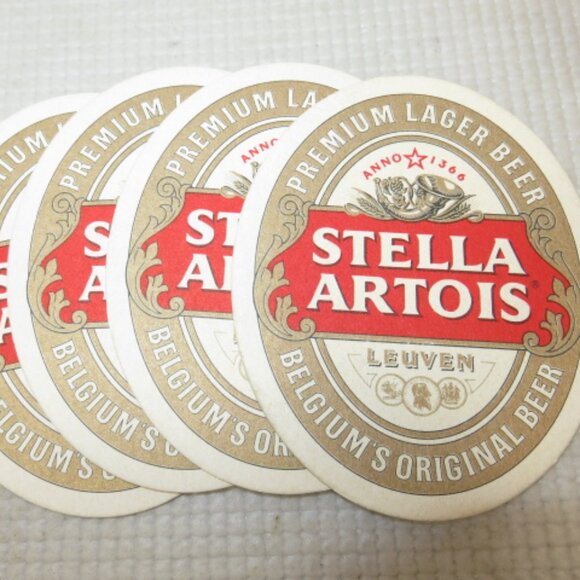 Set of 4 Stella Artois Oval Beer Mat Paper Coaster Premium Lager Bar Pub Vintage - Picture 1 of 3
